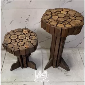 صندلی پاف روستیک تمام چوب راوند ارتفاع 50 سانت مبلمان نارنجی مدل 509892