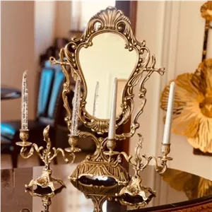 آینه فرانسوی ملکه برنز شمعدان رومیزی آینه شمعدون هفت سین مبلمان نارنجی مدل 529459