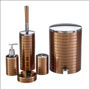 ست سطل و برس پنج پارچه مروارید مدل ویولت خط دار رنگ برنزی مبلمان نارنجی مدل 525108 