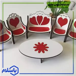 مبلمان چوبی هفت نفره دکوری سفید قرمز مبلمان نارنجی مدل 513187