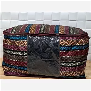 باکس لباس و ژاکت و پتو و حوله زیر تختی و نظم دهنده همه کاره و باکس لباس ضخیم کاربردی کاور لباس جاجیم جلو سلفون راه راه مبلمان نارنجی مدل 526572