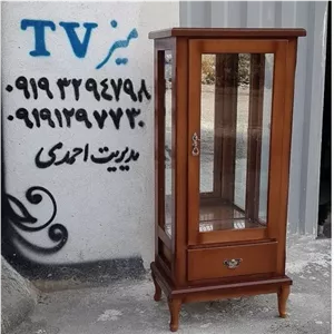 مینی بوفه کلاسیک کشودار چوبی فندقی مبلمان نارنجی مدل 526420