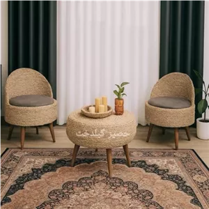 صندلی حصیری و میز حصیری ست مبلمان نارنجی مدل 522363