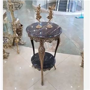 میز تلفن گل میز برنز اصل دو طبقه برنز سنگ مرمر سفید مشکی آنتیک پتینه برنزی مبلمان نارنجی مدل 523842 