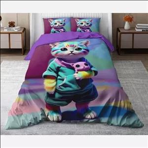 سرویس روتختی دونفره طرح گربه دخترانه پارچه میکرو ترک کد G139 مبلمان نارنجی مدل 517724