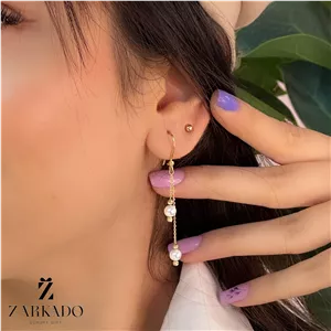 گوشواره آویز طلا طرح مروارید و گوی کد E25353 