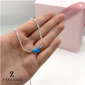 چوکر سنگ چند رنگ و اوپال پروانه با گوی البرنادو طلا