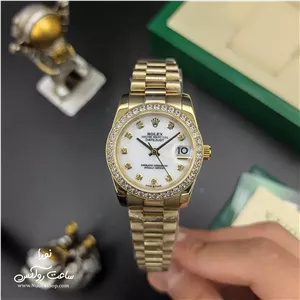 ساعت زنانه رولکس دیجاست قاب نگین طلایی صفحه صدفی Rolex Datejust