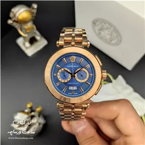 ساعت ورساچه کرنوگراف مردانه رزگلد صفحه آبی Versace Aion