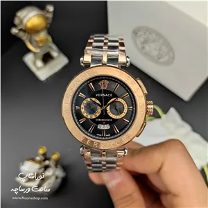 ساعت ورساچه کرنوگراف مردانه دو رنگ رزگلد صفحه مشکی Versace Aion