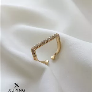 انگشتر فری سایز ژوپینگ طلایی با نگین‌کاری مربعی