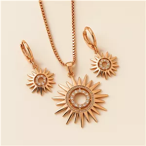 نیم‌ست زنانه طلایی طرح خورشید نگین‌دار – برند Xuping