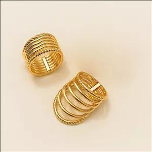 انگشتر پهن ژوپینگ طلایی چند ردیفی