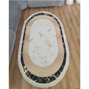 فرشینه | فرش چاپی برند حسن نیا بیضی ورساچه مخمل شنل ترک b18 (پس کرایه) - پادری 50 در 80 - سایز: پادری 50 در 80