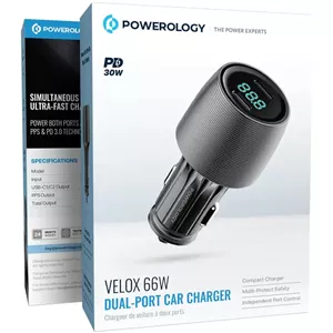 شارژر فندکی پاورولوژی مدل PCCSR021 ظرفیت ۶۶ وات دو پورت