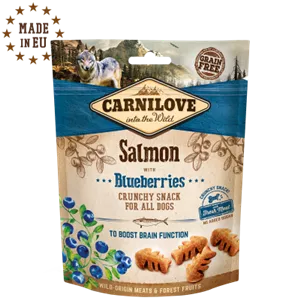 تشویقی سگ کارنیلاو طرح اسنک طعم گوشت ماهی سالمون به همراه بلوبری 200 گرم
