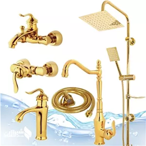 ست 6عددی بامبوطلایی با علم دوش استیل طلایی دوکاره