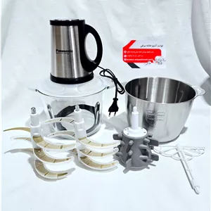 خردکن برقی و غذاساز دوکاسه ای (استیل وپیرکس) برند پاناسونیک حک شده مدل MZ2026ظرفیت 4لیتری 3800وات توان دوتا ۶ تیغه طلایی کیفیت عالی درجه یک