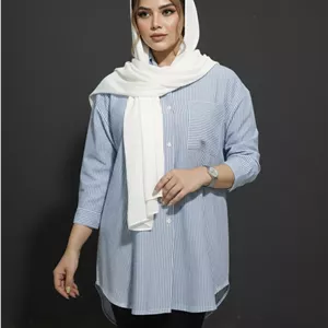 شومیزمانتویی راه راه زنانه فری سایز رنگ آبی