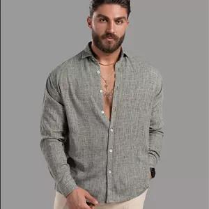 پیراهن مردانه آستین بلند پارچه لینن ترک با کیفیت - مناسب فصول گرم و استایل کژوال