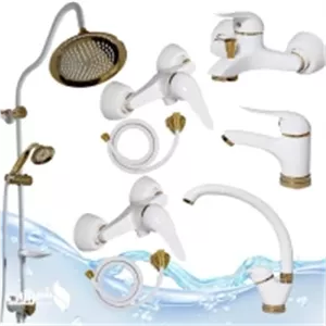 شیرآلات 8تکه دنیز سفید طلایی به همراه علم دوش