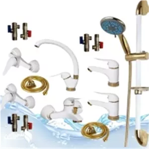 مجموعه 15تکه شیرالات دنیز سفید طلایی همراه علم دوش