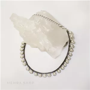 گردنبند هندی مرواریدی با زنجیر نقره اکسید شده - 273