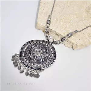 گردنبند هندی آویز بلند زنجیری طرح ماندالا با آویز برگ - استایل بوهمین - 276