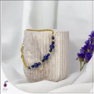 دستبند سنگ لاجورد تراش جواهری زنجیری کد B176