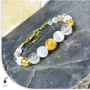 دستبند سنگ سیترین و سلنایت و کوارتز شفاف گوی کد B208