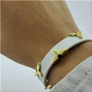 دستبند سفید طلایی چرم لویی ویتون استیل کد DA00005