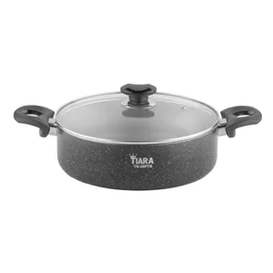 تابه گرانیتی تیارا سایز 18 دو دسته درب‌دار مشکی با پوشش نچسب