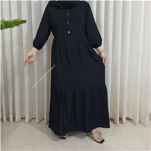 پیراهن ساحلی زنانه نخی ساده جلو دکمه مدل مانا