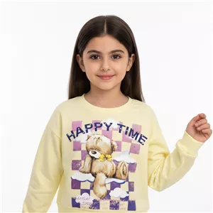 بلوز آستین بلند پاستلی مدل خرسی رنگ زرد