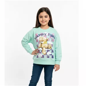 بلوز آستین بلند پاستلی مدل خرسی رنگ سبز