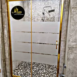 کابین فریم دار کشویی با رنگ فریم طلایی و شیشه سکوریت 6 میل طرح راه مات