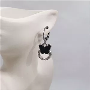 خرید گوشواره پروانه مشکی استیل نگین دار | شاینورا