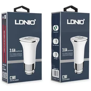 شارژر فندکی 2 پورت الدینیو LDNIO C301 با کابل میکرو یو اس بی 3.6 آمپر