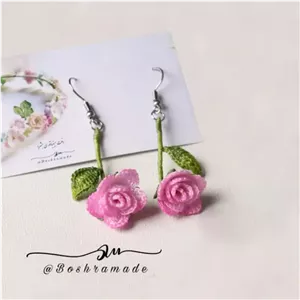 گوشواره گل رز شاخه ای صورتی کد A563