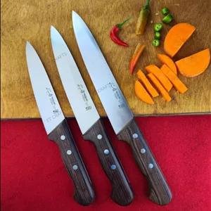 ست ۳ تایی چاقو آشپزخانه راسته استاد حیدری (فولاد آلمان) با دسته چوب ونگه
