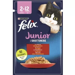پوچ گربه فلیکس با طعم گوشت گاو  Junior وزن 85 گرم