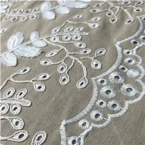 پارچه لینن اپلیکه طرح برگ نسکافه ای