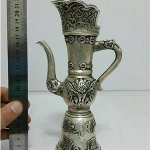 گلاب پاش برنزی ابکاری نقره نقش برجسته  ارتفاع ۲۲ سانت طول ۱۲/۵ سانت