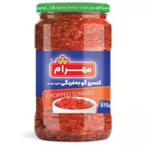 مهرام کنسرو گوجه فرنگی خرد شده شیشه 665 گرم