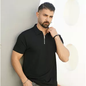 تیشرت میله ای کبریتی نیم زیپ
