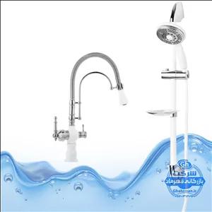 ست ۲ عددی شیر ظرفشویی بیزانس دومنظوره و علم دوش یونیورست مدل یونیکا | سفید کروم براق | شیرآلات برند آیدا صنعت مدل قهرمان