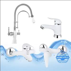 ست ۴ عددی شیرآلات برند آیدا صنعت مدل قهرمان | شیر ظرفشویی بیزانس تک منظورهروشوییحمامتوالت | سفید کروم براق