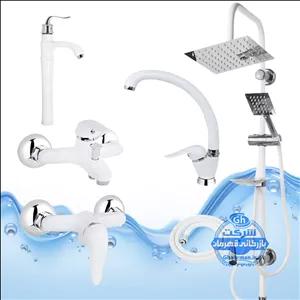 ست ۶ عددی شیرآلات برند آیدا صنعت مدل قهرمان | شیر ظرفشوییروشویی پایه‌بلند مدل بامبوحمامتوالتعلم دوش صفحه‌استیلشلنگ توالت | سفید کروم براق