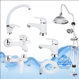 ست ۷ عددی شیرآلات برند آیدا صنعت مدل قهرمان | شیر ظرفشویی۲ عدد روشوییحمامتوالتعلم دوش شیپوریشلنگ توالت | سفید کروم براق
