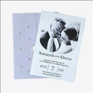 کارت عروسی عکس دار با پاکت کالکی و مروارید و مهر 519